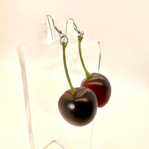 Cherry Earrings - Large Fruit Earrings - Oversized Earrings - Statement Earrings - Picture 4 of 10